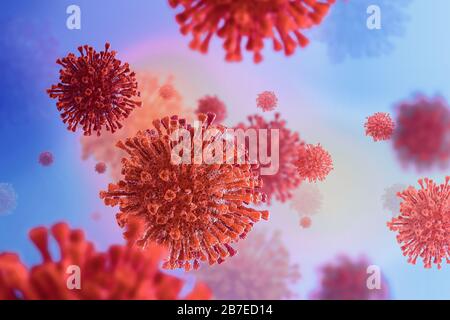 3D-Darstellung von Viren/Coronavirus/Bakterien Nahaufnahme Stockfoto
