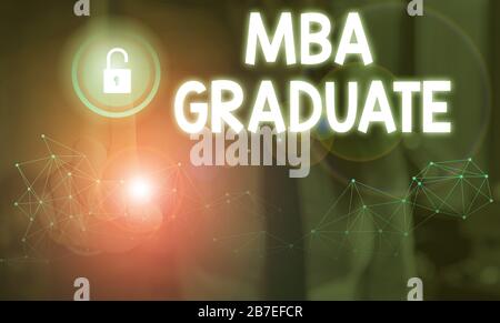 Schreiben Sie eine Notiz, die MBA Graduate zeigt. Das Geschäftskonzept für Master ist ein Abschluss mit Spezialisierung auf Betriebswirtschaft Stockfoto