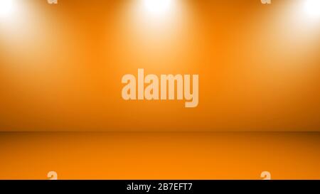 Leerer Boden Hintergrund Orange Raum Studio Gradient Spotlight Hintergrund. Hintergrund für das Produkt Stockfoto