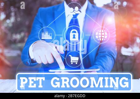 Schreiben Hinweis Übersicht Pet Grooming. Business Konzept für hygienische Versorgung und verbessern das Aussehen der Haustiere Stockfoto