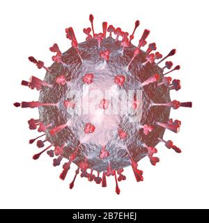 Coronavirus, COVID-19, künstlerische Darstellung. Corona-Viruspartikel-3D-Darstellung isoliert auf weißem Hintergrund. Stockfoto