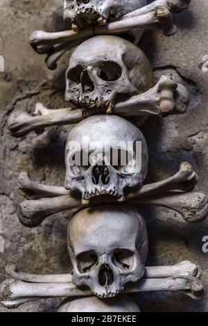 Schädel in Sedlec Ossuary, Kutna Hora, Tschechien Stockfoto