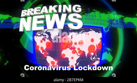 Titel Der Neuesten Einführung. Länder in Sperrgebieten mit Weltkarte und betroffenen Gebieten Stockfoto