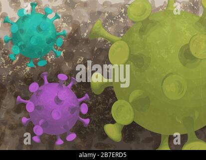 Coronavirus-Krankheit COVID-19-Infektion farbenfrohe Darstellung auf einem Grunge Hintergrund. Stock Vektor
