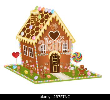 Isoliertes lebkuchen-osterhaus auf weißem Grund Stock Vektor