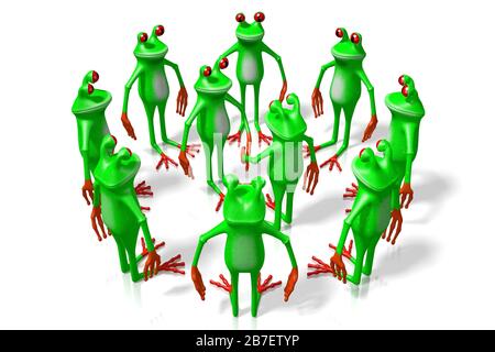 3D Cartoon Frogs - Handshake, Vertragskonzept. Stockfoto