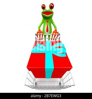 3D-Frosch mit Geschenken Stockfoto