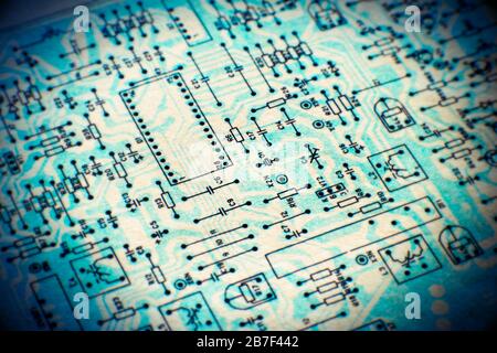 Schematische Darstellung des Retro-Fernsehens auf elektronischem Papier. Geringe Schärfentiefe. SDF. Stockfoto