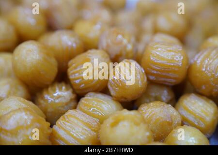 Köstliches türkisches Tulumba Dessert Stockfoto Stockfoto