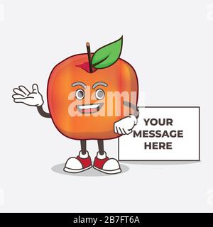 Ein Bild von Honeycrisp Apple Cartoon Maskottchen mit Whiteboard Stockfoto