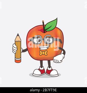 Ein Bild von Honeycrisp Apple Cartoon Maskottchen mit Bleistift Stockfoto