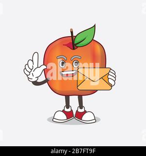 Ein Bild von Honeycrisp Apple Cartoon Maskottchen mit einem Umschlag Stockfoto