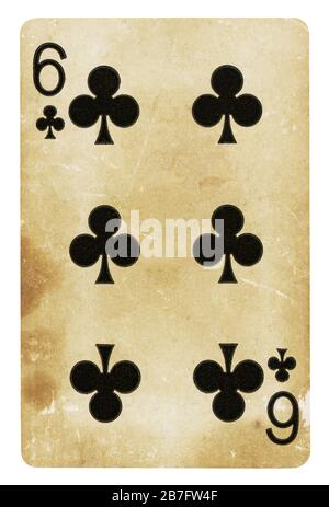 Sechs Vereine Vintage Playing Card - isoliert auf weißem (clipping path enthalten) Stockfoto