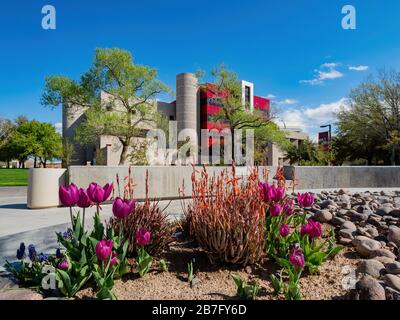 Las Vegas, MAR 15, 2020 - Sunny View of the Rod Lee Bigelow Health Sciences of UNLV with a Blossom Garden Stockfoto