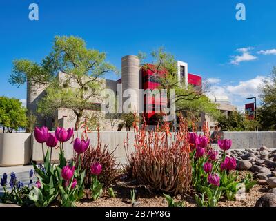 Las Vegas, MAR 15, 2020 - Sunny View of the Rod Lee Bigelow Health Sciences of UNLV with a Blossom Garden Stockfoto