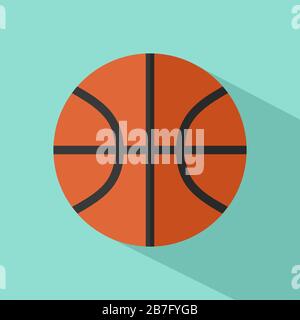Basketball mit langem Schatten auf blauem Hintergrund. flaches Design Stock Vektor