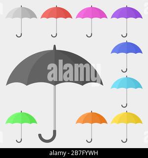 Mehrfarbiges Regenschirm-Symbol-Set Stock Vektor