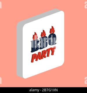 Symbol für einen einfachen BBQ-Vektorgrafiken in Notleidend. Designvorlage für Symbole für Web Mobile UI-Element. Perfektes farbisometrisches Piktogramm auf 3D-weißem Quadrat Stock Vektor