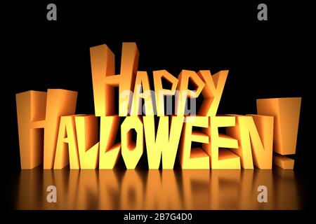 Fröhlicher Halloween-Text auf schwarzem Hintergrund Stockfoto