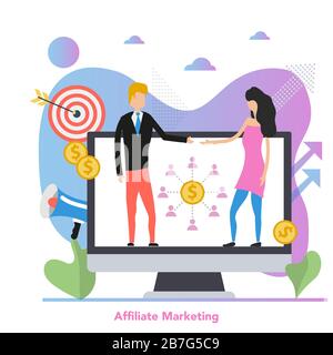 Quadratisches Konzept des Teilnehmermarketings in der Wohnung Stock Vektor