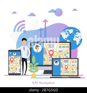Vector Square GPS Navigation auf verschiedenen Geräten Konzept Stock Vektor
