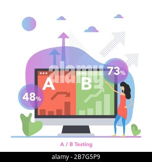 Vector Concept A B Split Testing with Woman Stock Vektor