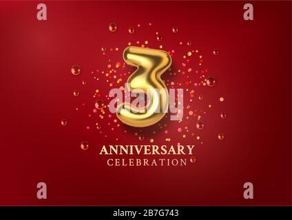 Feier zum 31. Jahrestag. Zahl in Form goldener Ballons. Realistische 3D-Goldnummern und funkelnde Konfetti, Glitter. Horizontale Vorlage Stock Vektor