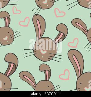 osterhase mit nahtlosem Muster und grünem Hintergrund Stock Vektor