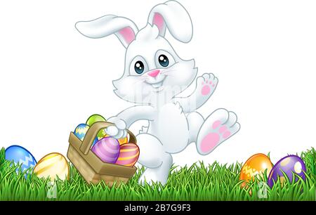 Osterhase Hase Eier Warenkorb Hintergrund Cartoon Stock Vektor