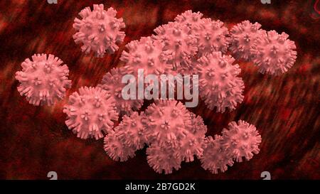 Das 3D-Rendering des neuartigen Coronavirus-Konzepts, das für den ausbruch der asiatischen Grippe und die Coronaviren Influenza verantwortlich ist Stockfoto