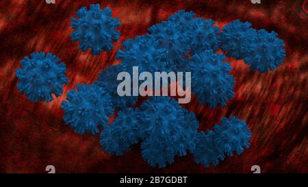 Das 3D-Rendering des neuartigen Coronavirus-Konzepts, das für den ausbruch der asiatischen Grippe und die Coronaviren Influenza verantwortlich ist Stockfoto