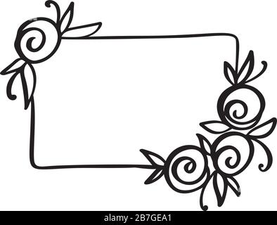 Handgezeichneter, quadratischer minimalistischer Rahmen mit Blumen Frühlingsrose. Elemente mit Vektor-Blumendesign für Einladung, Grußkarte, Scrapbooking, Poster mit Stock Vektor