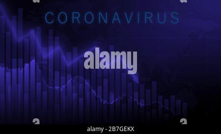 Darstellung der Krise an den Coronavirus-Aktienmärkten. Hintergrund des Konzepts der Weltwirtschaftskrise. Stockfoto
