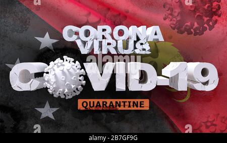 Coronavirus Disease COVID-19-Infektionskonzept zur schwenkenden Nationalflaggen Papua-Neuguineas. Äußerst detailgetreue 3D-Nahrender. Stockfoto