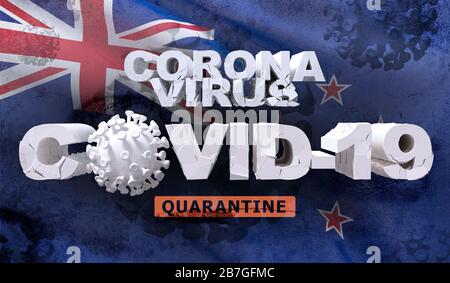 Coronavirus Disease COVID-19 Infektionskonzept zur schwenkenden Nationalflaggen Neuseelands. Äußerst detailgetreue 3D-Nahrender. Stockfoto