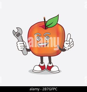 Ein Bild von Honeycrisp Apple Zeichentrick-Maskottchen als fröhlicher Mechaniker Stockfoto
