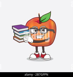 Ein Bild von Honeycrisp Apple Zeichentrick-Maskottchen-Charakter, das mit einigen Büchern studiert Stockfoto
