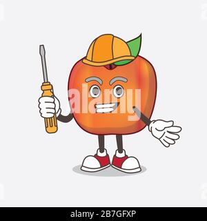 Ein Bild von Honeycrisp Apple Zeichentrick-Maskottchen-Charakter als intelligenter Techniker Stockfoto
