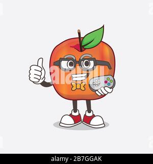 Ein Bild von Honeycrisp Apple Zeichentrick-Maskottchen-Charakter als attraktiver Gamer Stockfoto