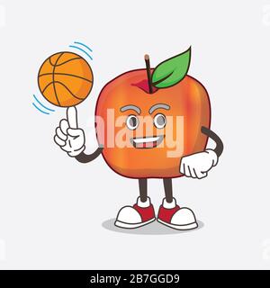 Ein Bild von Honeycrisp Apple Zeichentrick-Maskottchen mit einem Basketball Stockfoto