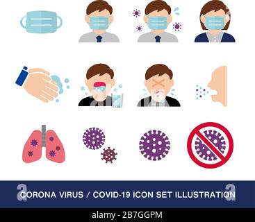 Corona-Virus (Kovid-19) Verwandte Vektorsymbole Illustrationssatz Stock Vektor