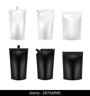 Realistisches 3D-Rohling Doy Pack Mock Set. Vector Doypack Template Packen mit und ohne Schraubverschluss. Stock Vektor