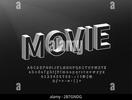 Alphabet Im Retro-Movie-Stil. Alte Schriftart mit schwarzem Titel auf strukturiertem Hintergrundvektor Stock Vektor
