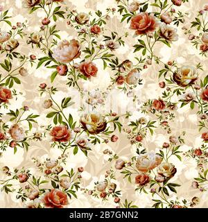 Nahtloses Blumenmuster. Vintage-Textil-Design. Stockfoto
