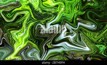 Abstrakter Psychedelischer Hintergrund. Flüssige grüne Textur in der digitalen Kunst Stockfoto