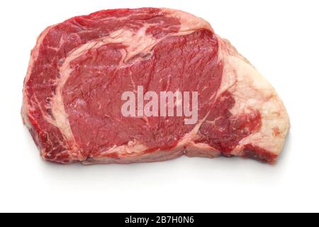 Geripptes, auf weißem Hintergrund isoliertes Augensteak Stockfoto