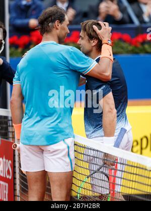 Rafael Nadal aus Spanien mit David Ferrer aus Spanien bei den ATP 500 Barcelona Open Banc Sabadell 67 Trofeo Conde Godo im Reial Club Tenis de Ba Stockfoto