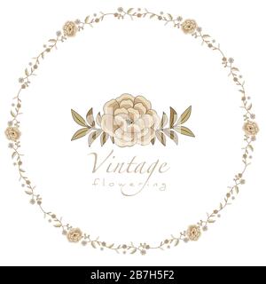 Kränze oder kreisförmige Rahmen aus stilisierten Retro-Blumen isoliert auf weißem Hintergrund Stock Vektor