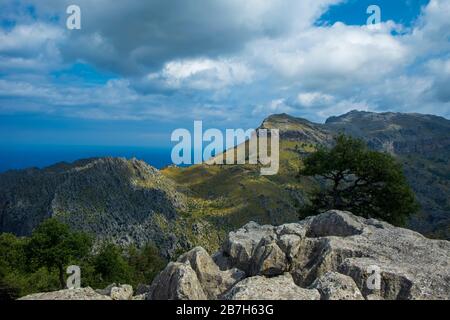 Straße nach Sa Calobra Canyon. Tramuntana Berge, Mallorca. Balearen, Spanien Stockfoto