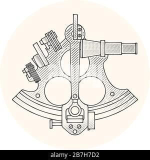 Sextant - uraltes Navigations-Sternenlabyrinth-Gerät, nautische Navigationsgeräte, isoliert auf weißem Hintergrund Stock Vektor